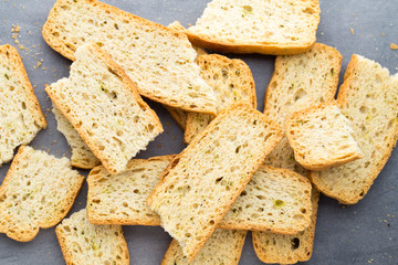 Garlic and herb bread slices. Eco food.