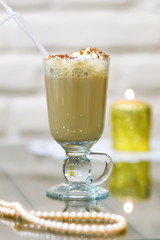 Cappuccino with chocolate high glass