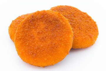 Fried chicken nuggets isolated on white.