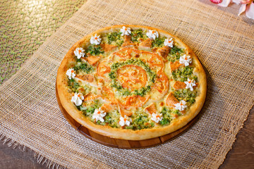 dietary pizza with broccoli and tomatoes