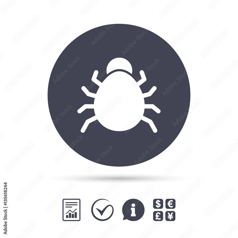 Poster bug sign icon. virus symbol. software bug error.