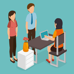 Group of businesspeople gathered vector illustration design