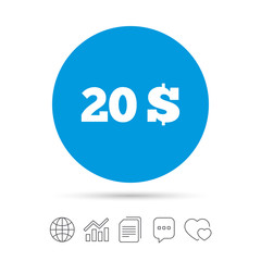 20 Dollars sign icon. USD currency symbol.