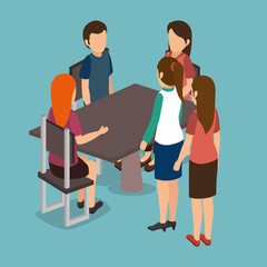 Group of businesspeople gathered vector illustration design