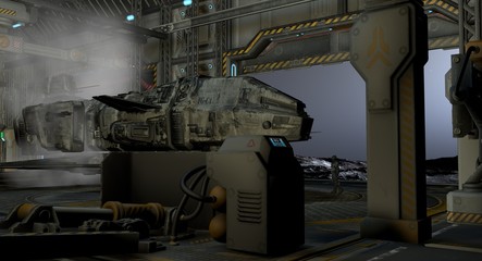 Science Fiction Space Craft Hanger 3D Rendering © studio1media