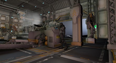 Science Fiction Space Craft Hanger 3D Rendering © studio1media