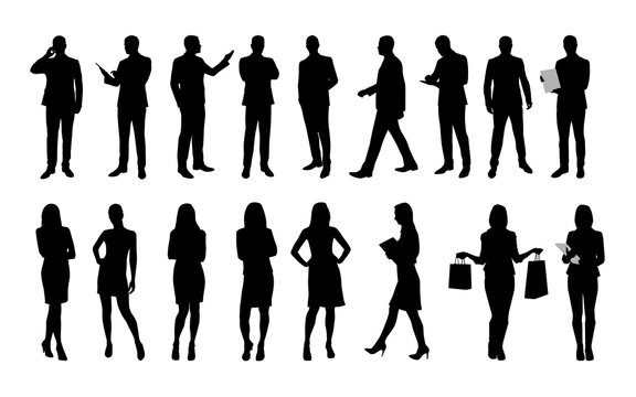 Business people, large set of vector silhouettes of men and wome
