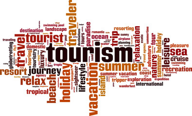 Tourism word cloud concept. Vector illustration