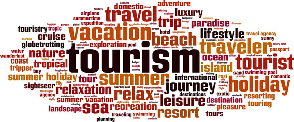 Tourism word cloud concept. Vector illustration