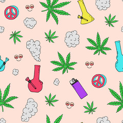 Vector seamless pattern with marijuana leaves
