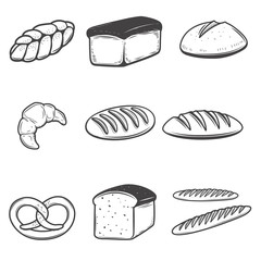 Bread icons illustrations isolated on white background. Design e