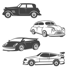 Set of retro cars icons isolated on white background.