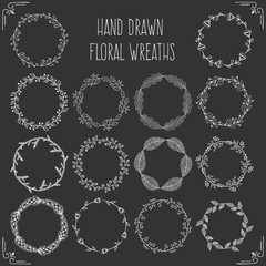 Set of hand drawn floral wreaths