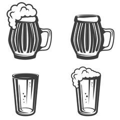 Set of beer mugs icons isolated on white background.