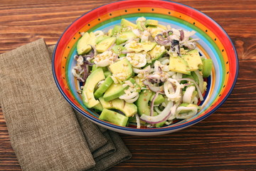 Avocado Salad with calamari and cucumber