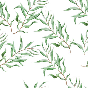 Seamless pattern with leaves. Watercolor.