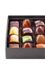 Set of chocolate candies in a box