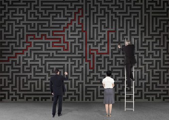 Business people looking at maze