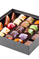 Set of chocolate candies in a box