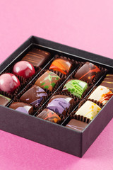 Set of chocolate candies in a box