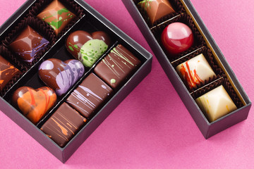 Set of chocolate candies in a box