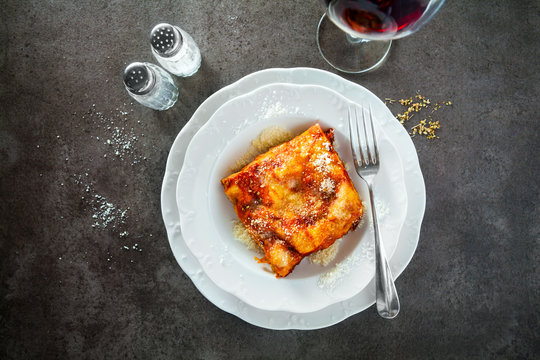 Lasagne with cheese layered between sheets of traditional Italia