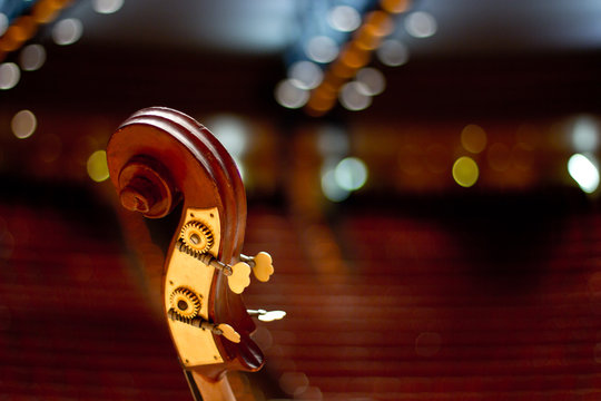 
Double bass on the big stage. Bass. Stringed instruments.

