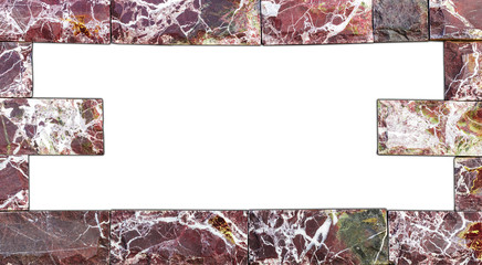 The wall of natural stone, grunge frame, white background