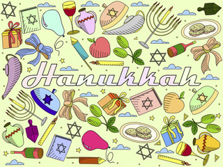 Hanukkah line art design vector illustration