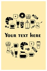 cafe menu template. coffee and cakes icons set, isolated elements