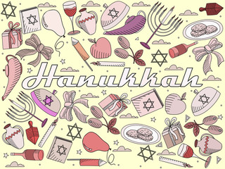 Hanukkah line art design vector illustration