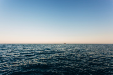 Blue calm sea. Summer landscape with sea and horizon over water