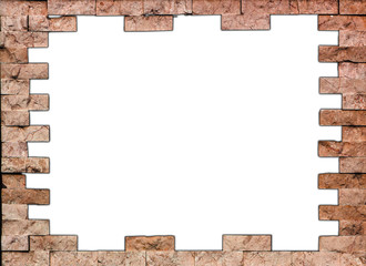 The wall of natural stone, grunge frame, white background