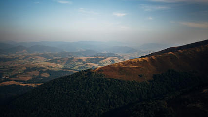 Mountain range in the Carpathians under the blue sky. Ukraine