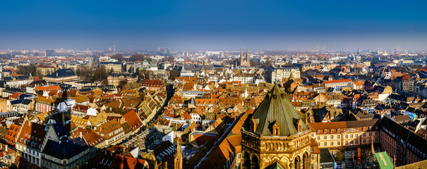 Strasbourg city aerial view from the tower - obrazy, fototapety, plakaty