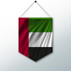 The national flag of United arab Emirates. The symbol of the state in the pennant hanging on the rope. Realistic vector illustration.