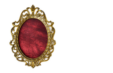 Empty golden vintage picture frame isolated on white background