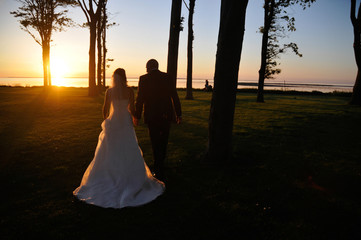 Bride and Groom in sunset