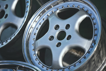 Close up of rims car alloy wheel. Sport wheels.