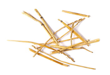pile straw isolated on white background and texture, top view