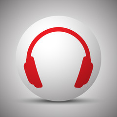 Red Headphones icon on white sphere