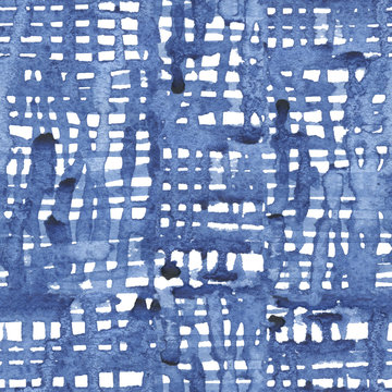 Fototapeta Seamless pattern with blue watercolor lattice for textile, ceramics, fabric, print, cards, wrapping