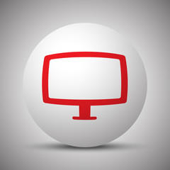 Red Computer Screen icon on white sphere