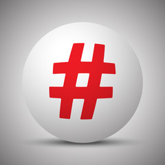 Red Hashtag icon on white sphere