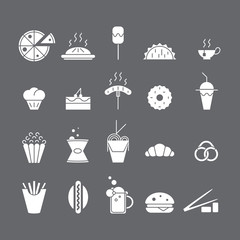 Set of white icon with different food.