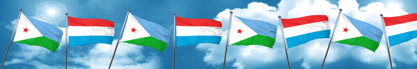 Djibouti flag with Luxembourg flag, 3D rendering