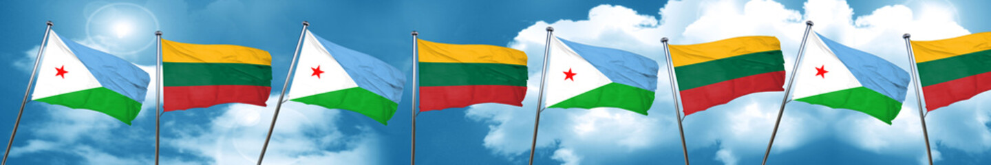 Djibouti flag with Lithuania flag, 3D rendering