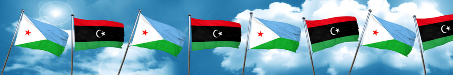 Djibouti flag with Libya flag, 3D rendering