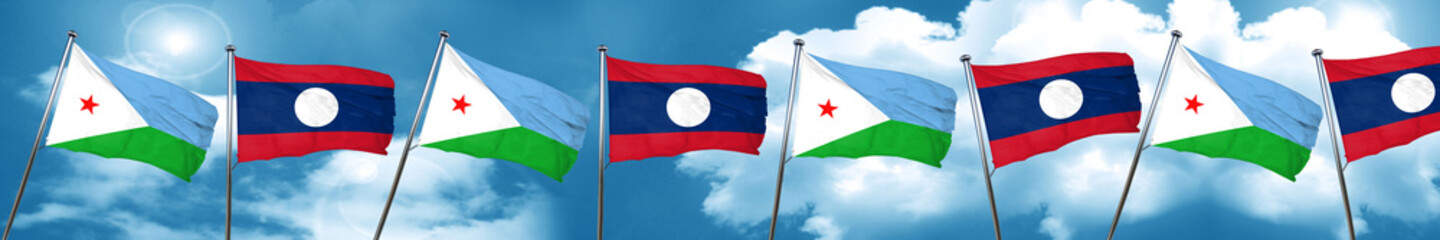 Djibouti flag with Laos flag, 3D rendering