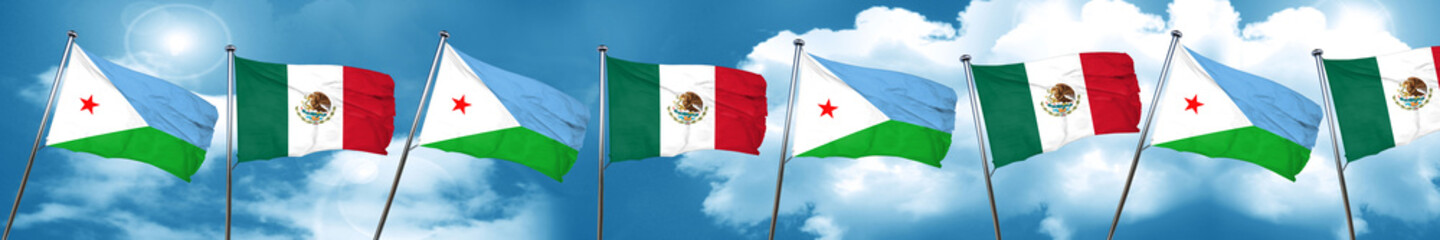 Djibouti flag with Mexico flag, 3D rendering